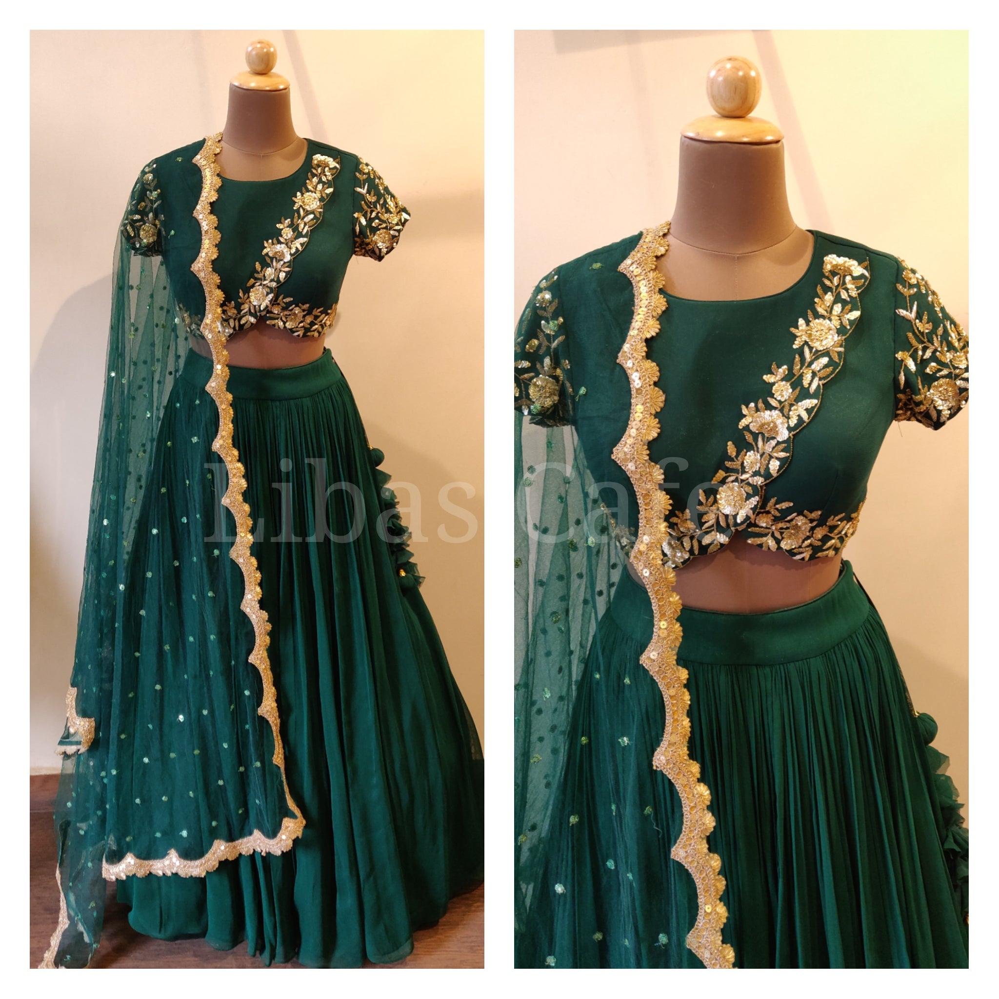 Green Scalloped Top Lehenga